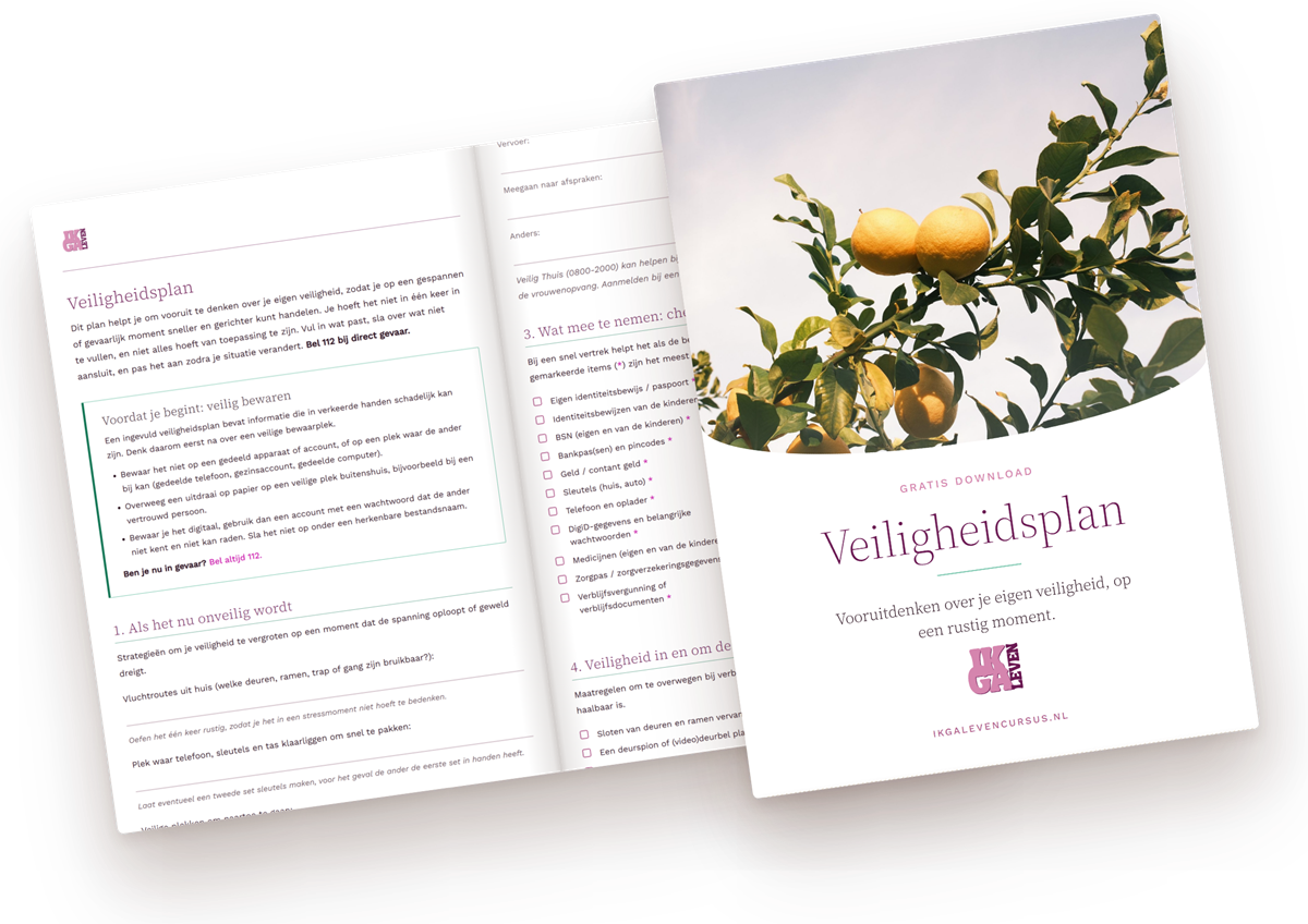 Mockup van het gratis veiligheidsplan, opengeslagen met de voorkant ernaast