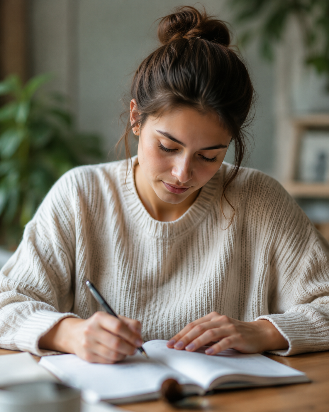 Vrouw die schrijft in een dagboek